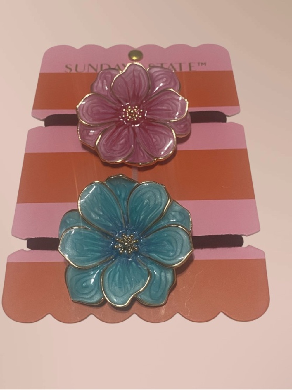 Sunday & State Floral Elastic Hair Ties - Pink & Teal (2 Pack)